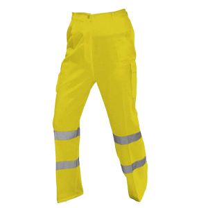 Calças de grande visibilidade, de material combinado, cor amarelo. Calças de grande visibilidade, de material combinado, cor amarelo.